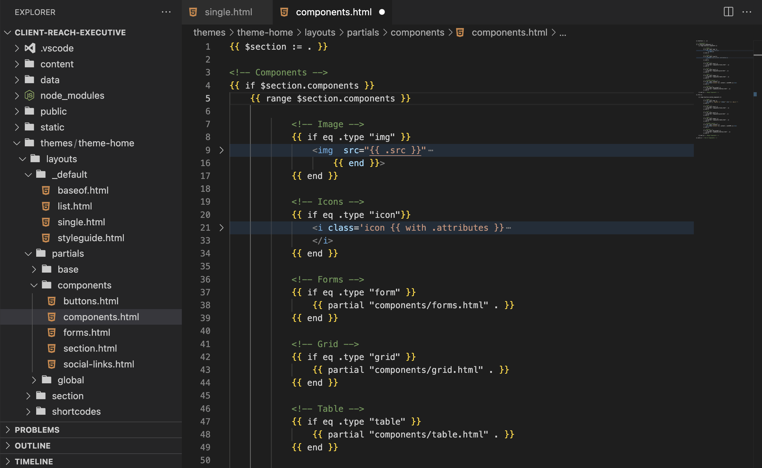 Example of Hugo template rendering components from markdown data