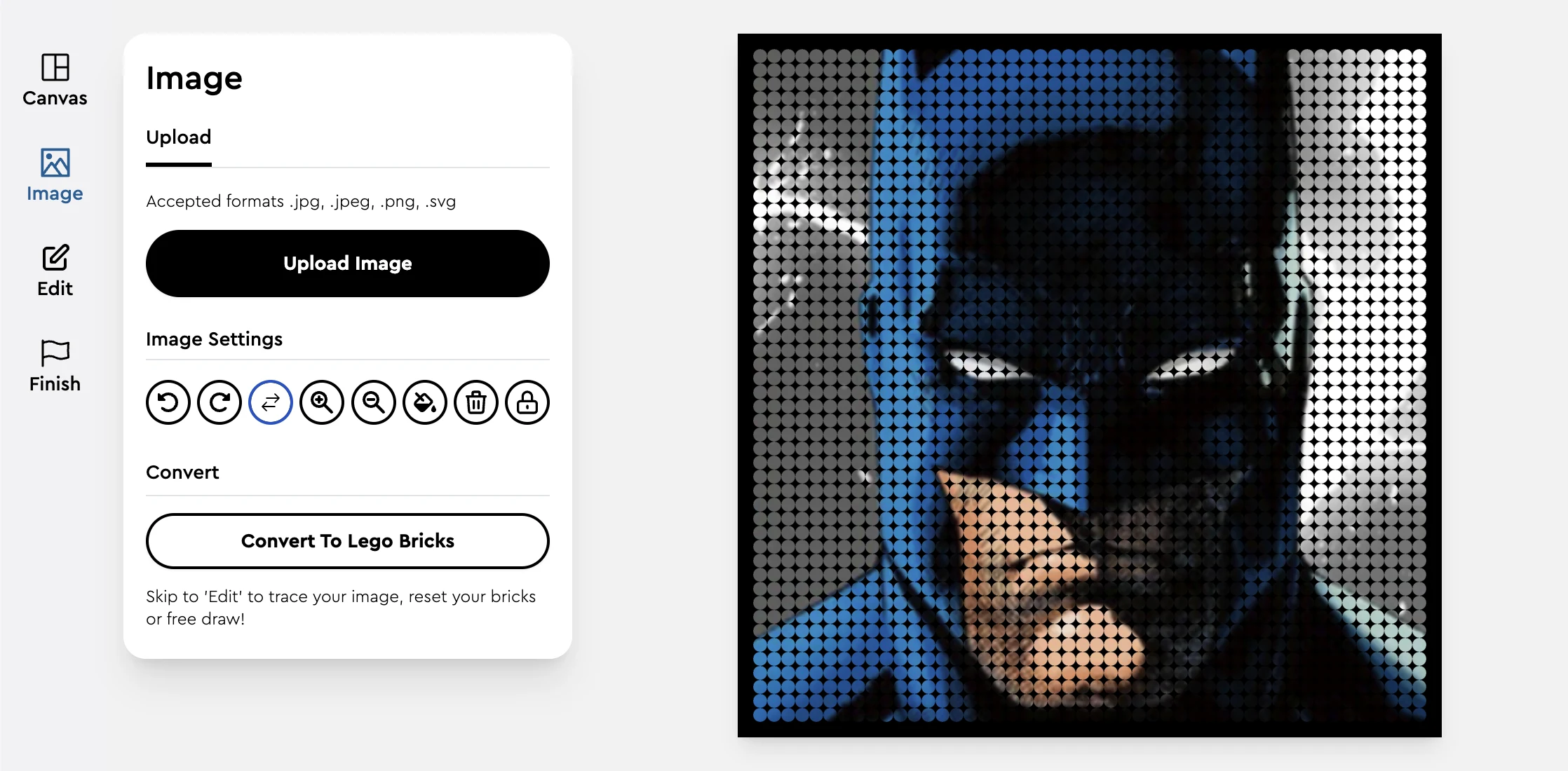 Brick Art Creator Upload Image page