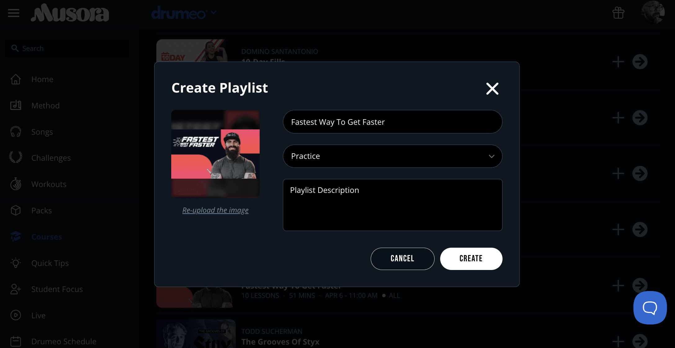 Image of a Musora Playlist Creation