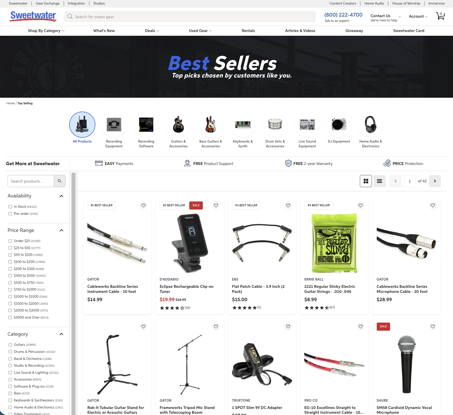 Image of Sweetwater's Top Selling page