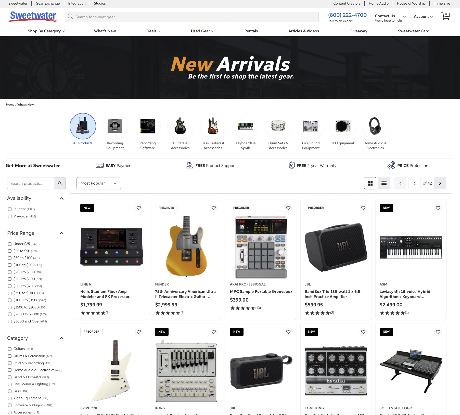 Image of Sweetwater's What's New page